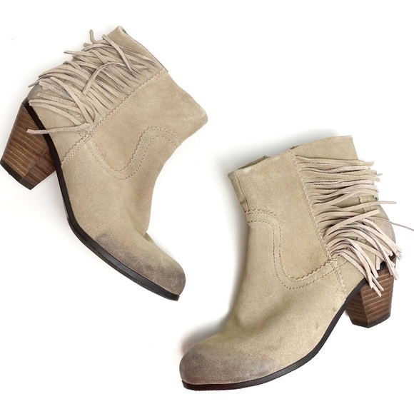 Crown Vintage Suede Fringe Heel Ankle Boots